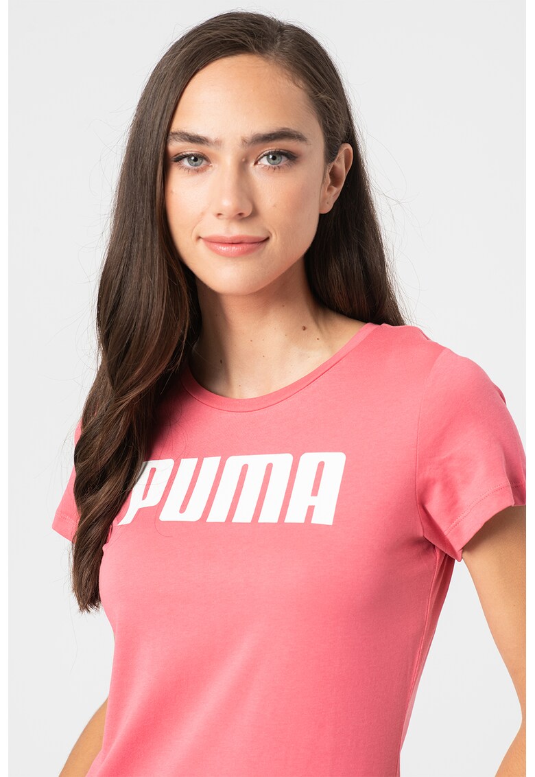 Tricou cu decolteu la baza gatului si imprimeu logo Essentials