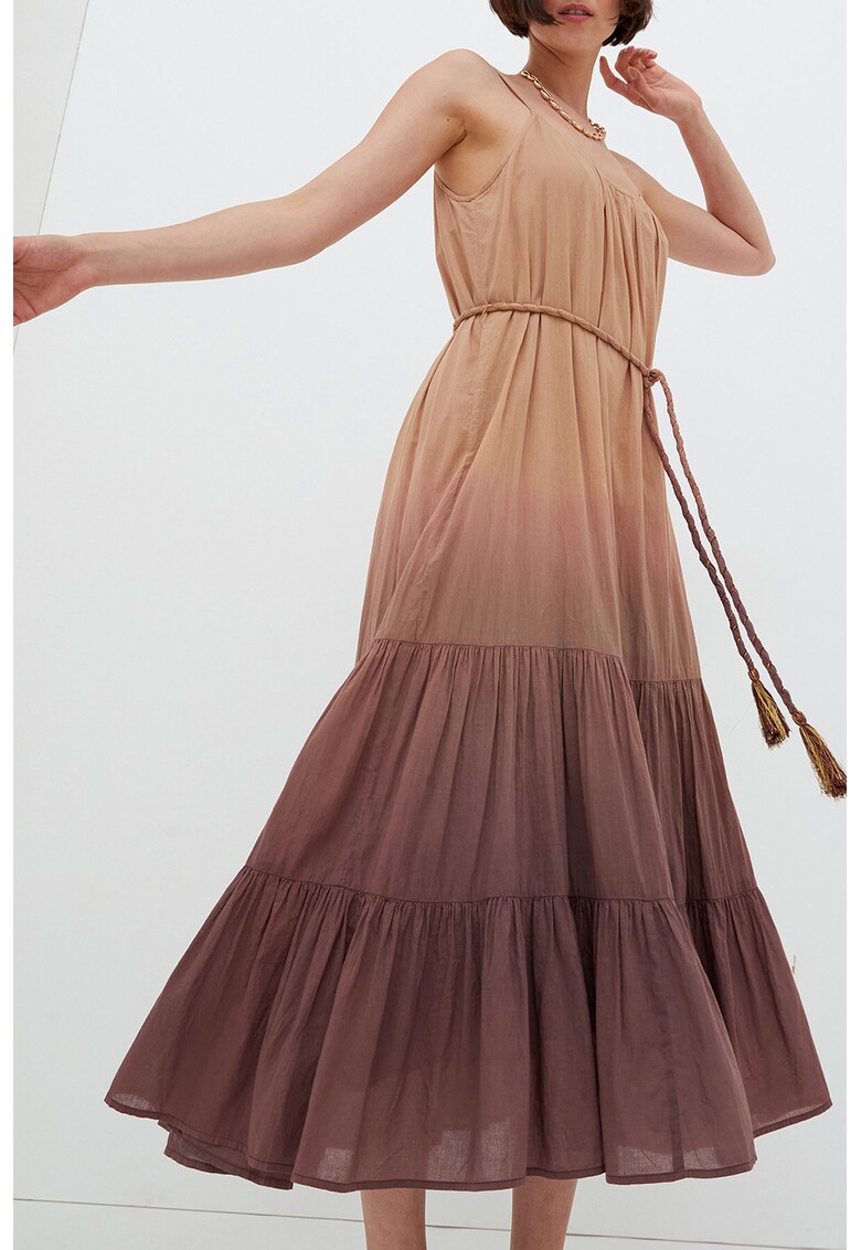 Rochie midi evazata cu cordon in talie