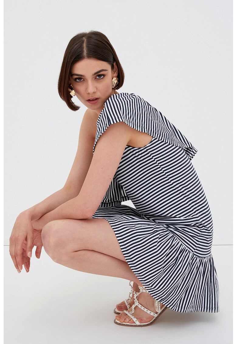 Rochie mini cu decolteu pe un umar si model in dungi
