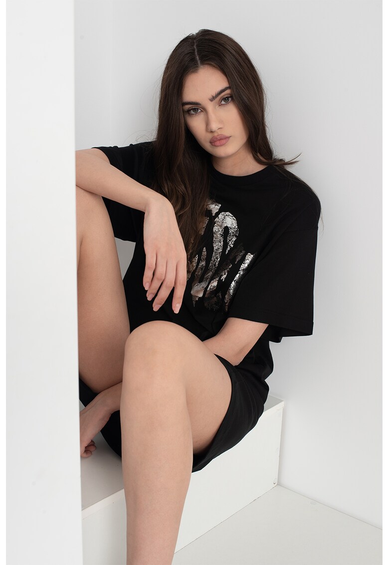 Rochie lejera cu maneci cazute si logo Bowly