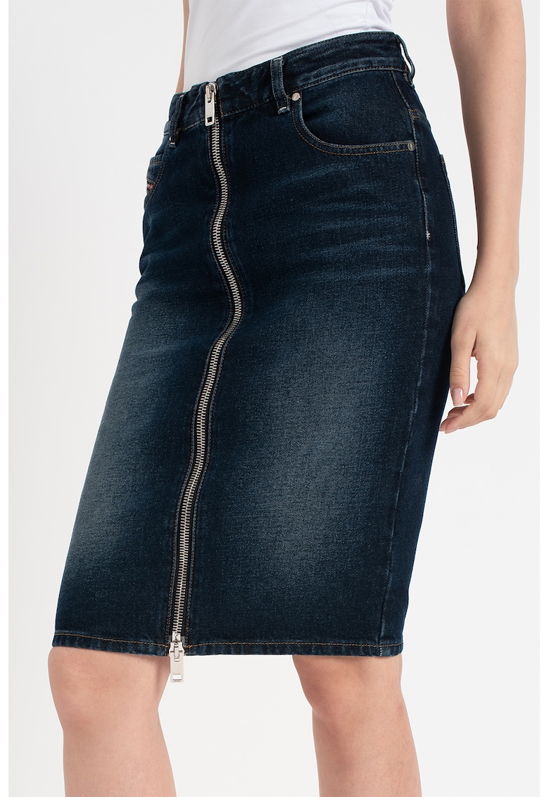 Fusta-creion midi de denim cu inchidere cu fermoar