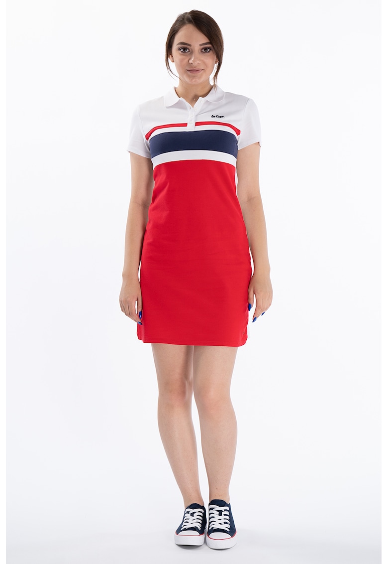 Rochie din amestec de bumbac cu model polo si colorblock