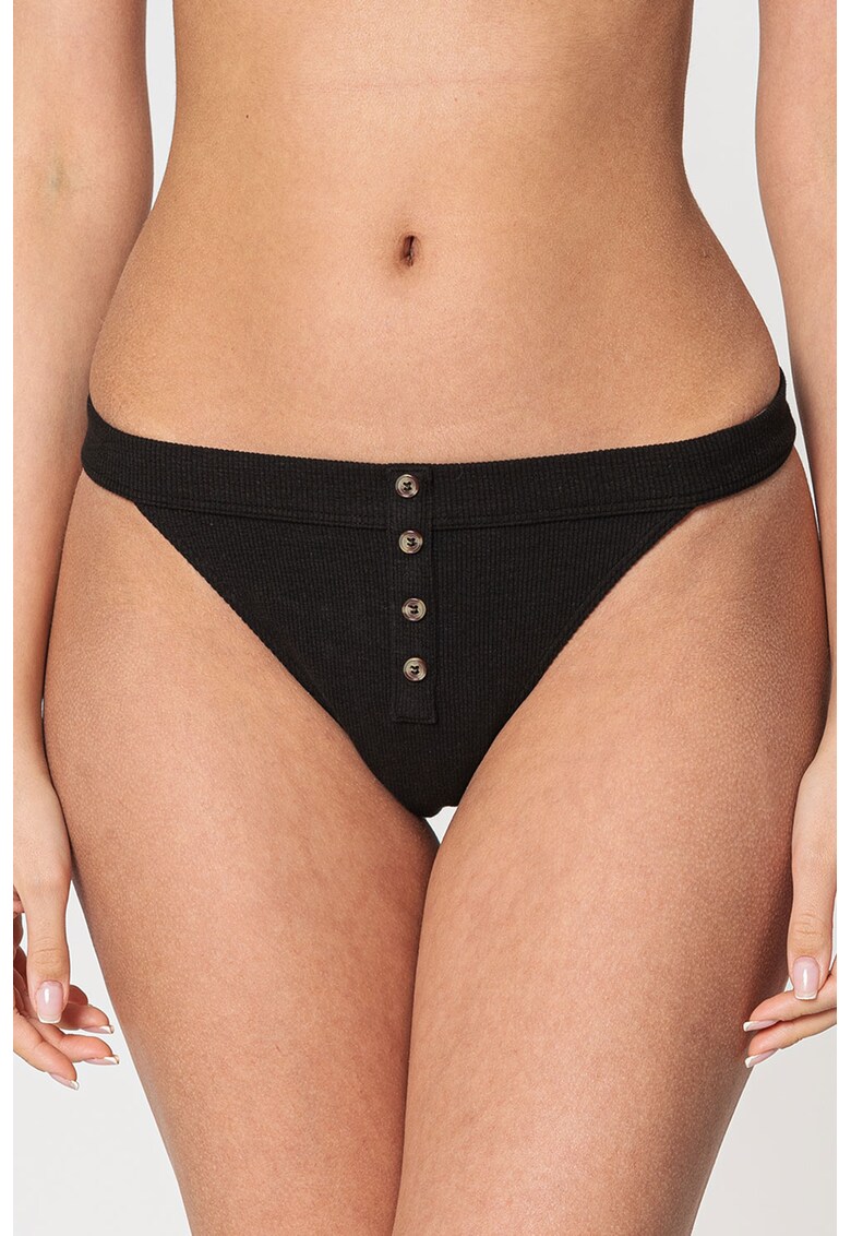 Chiloti tanga striati cu nasturi decorativi