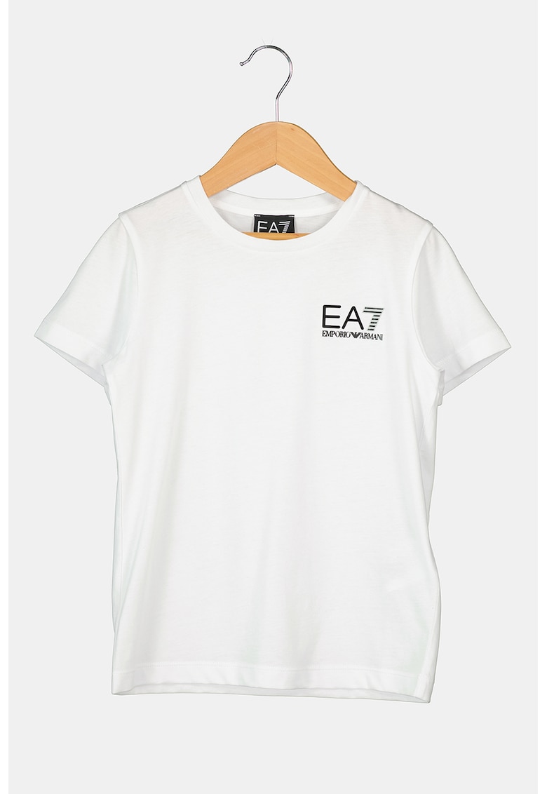 Tricou din jerseu cu decolteu la baza gatului si imprimeu logo de la EA7