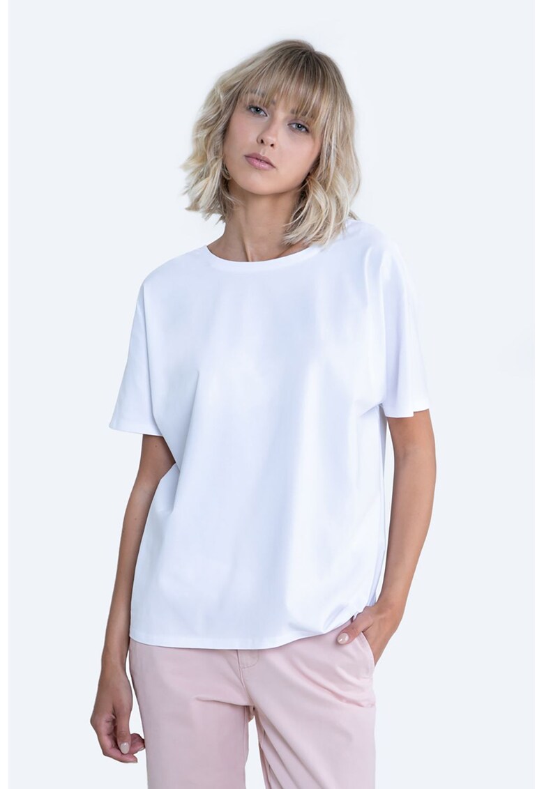 Tricou din amestec de bumbac cu decolteu in V pe partea din spate