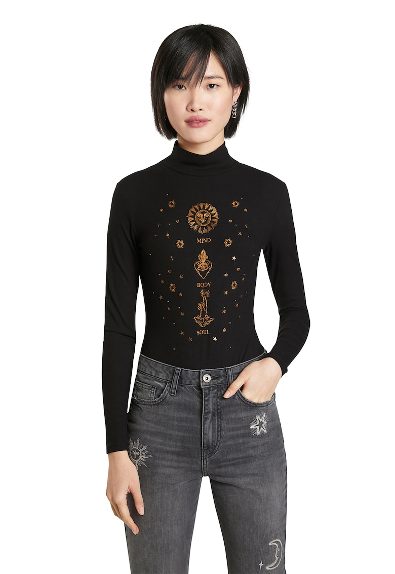 Bluza cu imprimeu si aspect striat - Negru/Galben inchis