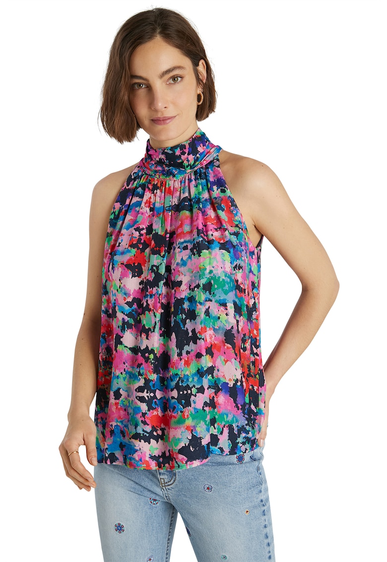 Bluza cu imprimeu grafic si decolteu american - Multicolor