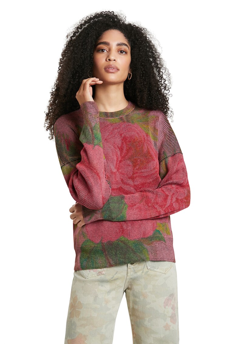 Pulover cu decolteu la baza gatului - striati si model floral