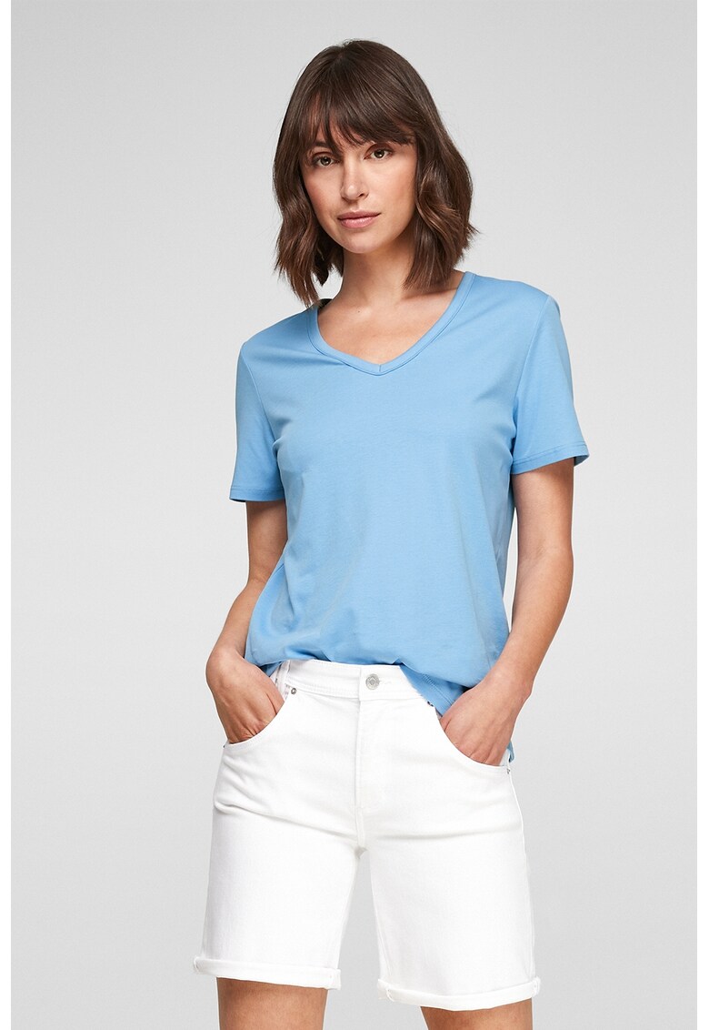Tricou din bumbac cu decolteu in V