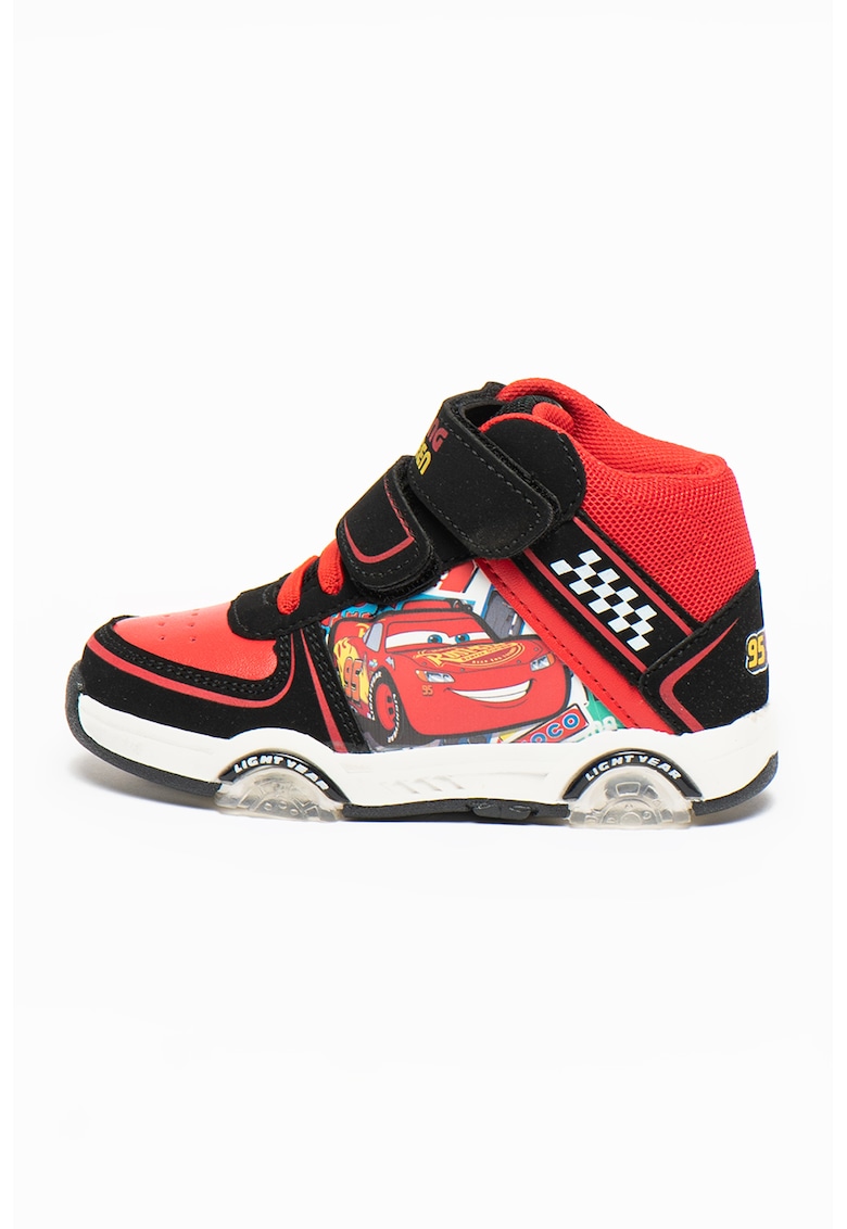Pantofi sport high-top cu LED-uri - velcro si imprimeu Lightning McQueen