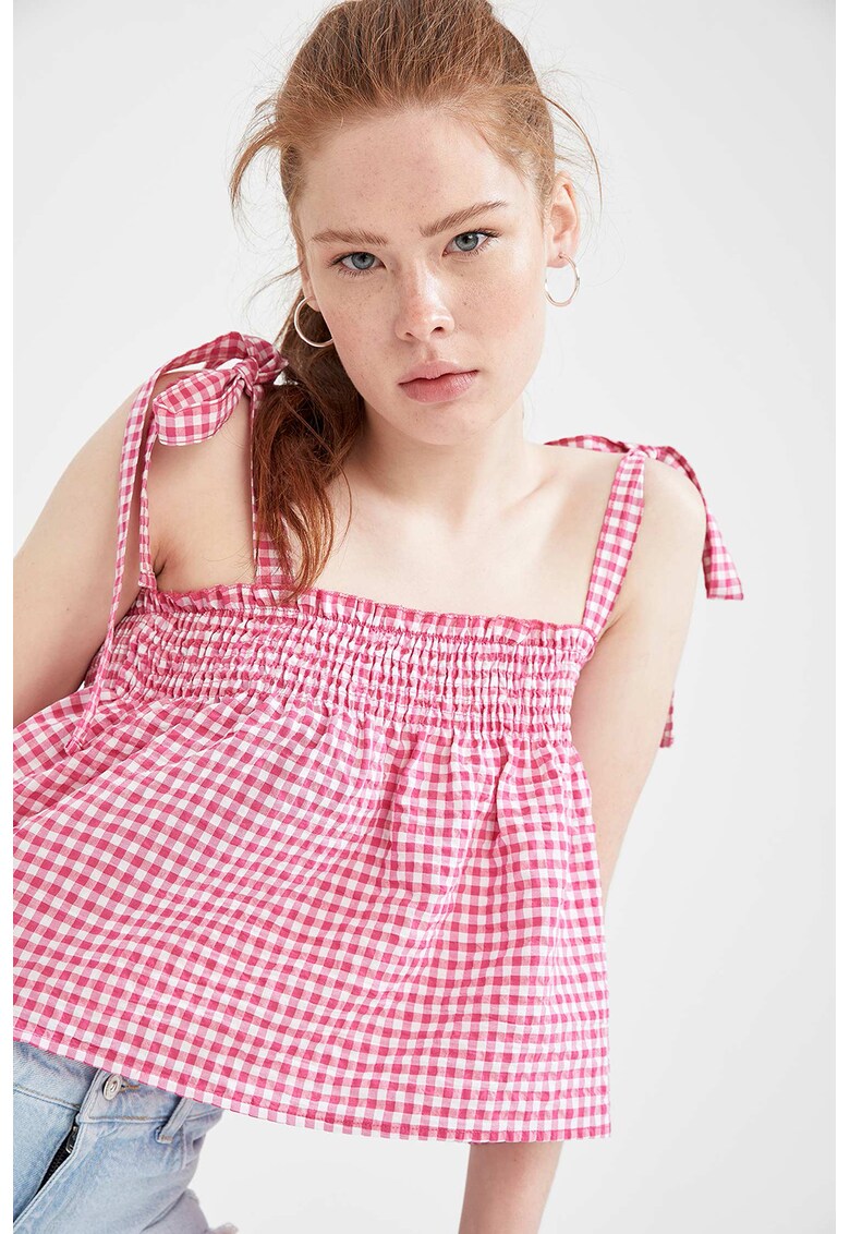 Bluza crop cu decolteu patrat si model