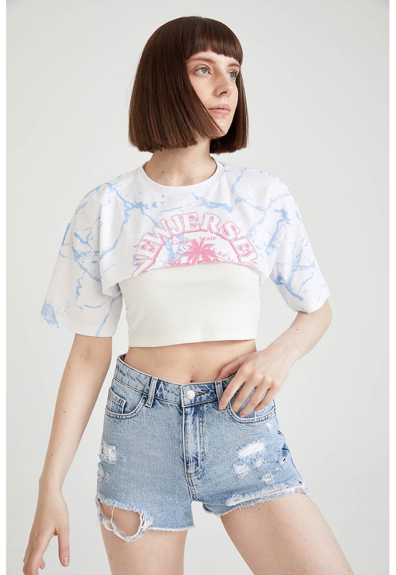 Tricou supradimensionat tip bolero cu imprimeu