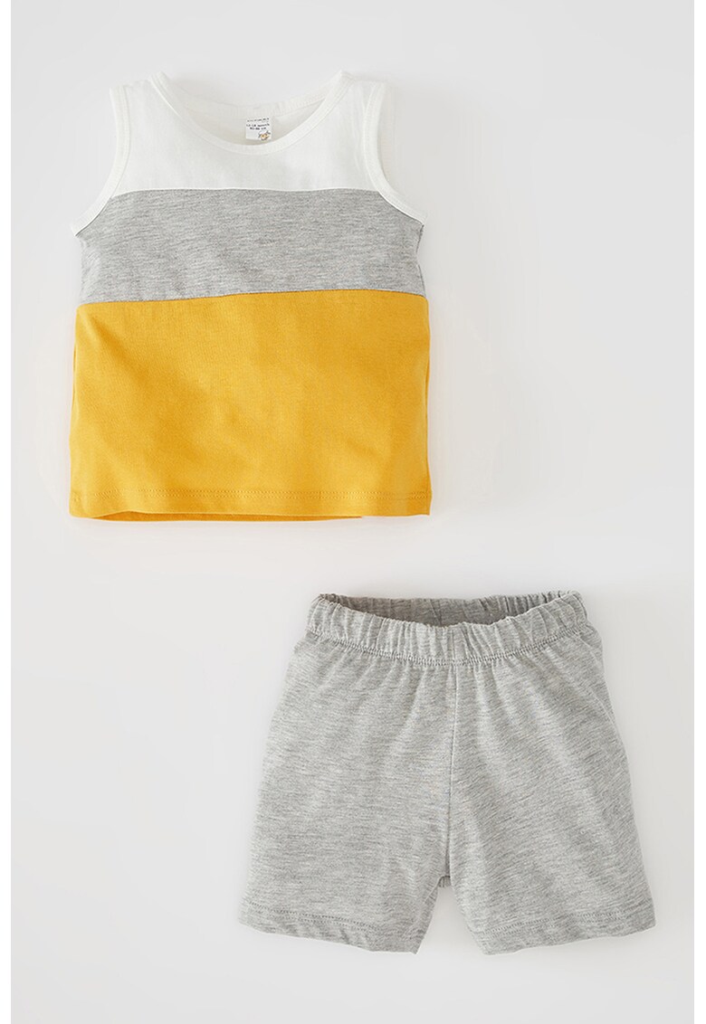 Set de top si pantaloni scurti cu model colorblock