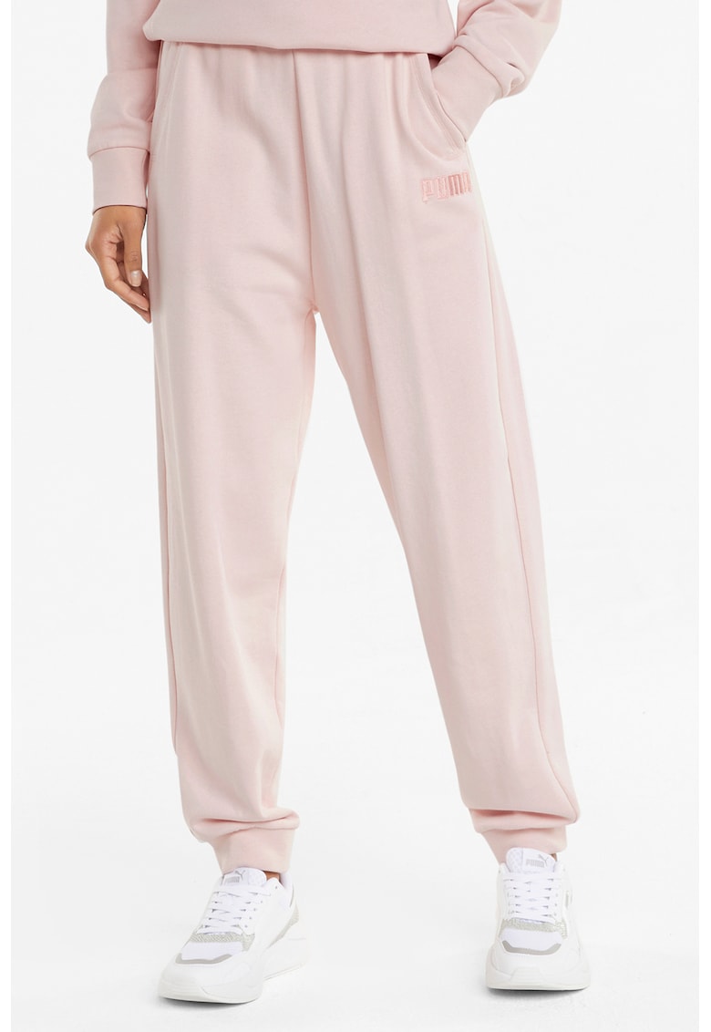 Pantaloni de trening cu talie inalta HER - Roz pal