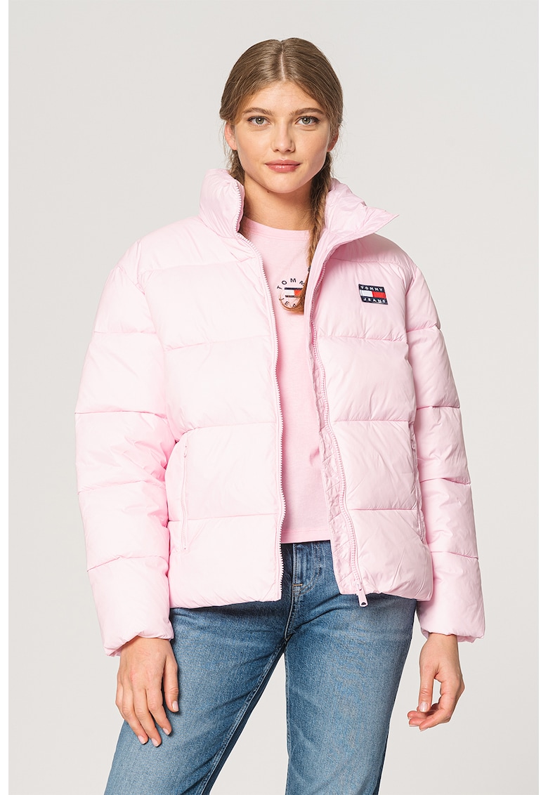 Geaca matlasata cu broderie logo - Roz pastel