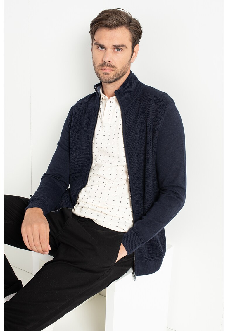 Cardigan cu aspect texturat si fermoar