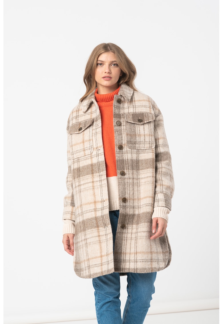 Jacheta-camasa din amestec de lana cu model in carouri