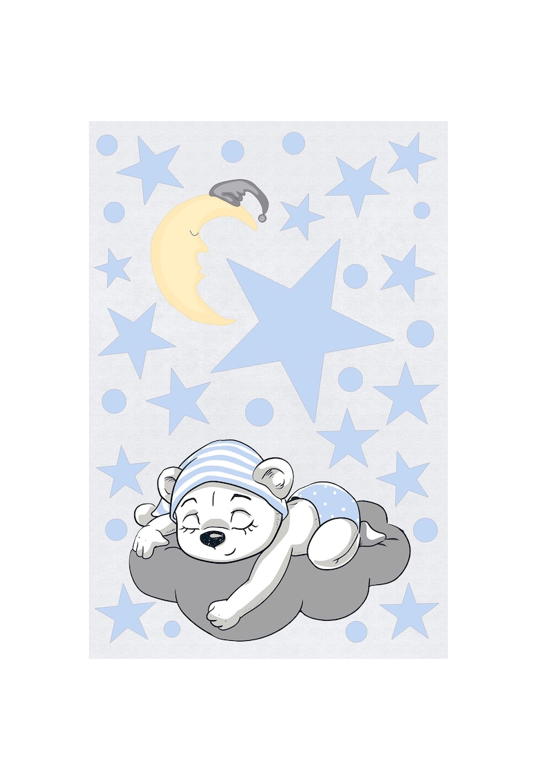 Килим Sleeping Bear - Детски - С цифров принт - 120x180 см - 80% памук + 20% полиестер - 1300 гр/м2 - Син/Сив