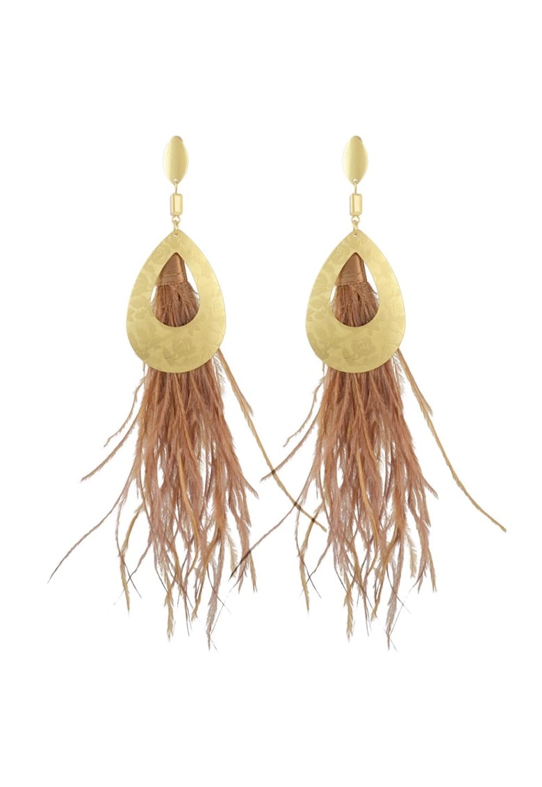 Cercei aurii - lungi - cu pene - Almira C5 -