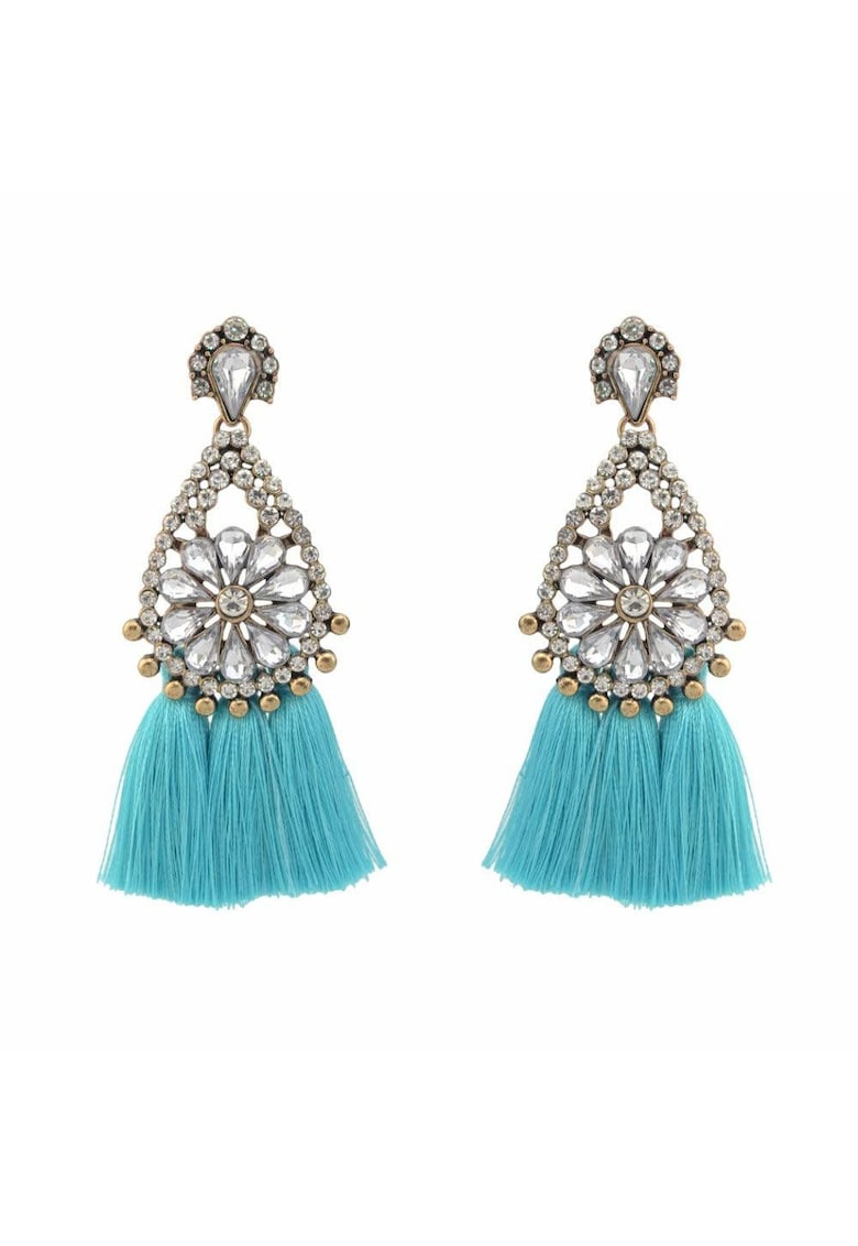 Cercei aurii - cu ciucuri bleu si pietre - Allan C6 -