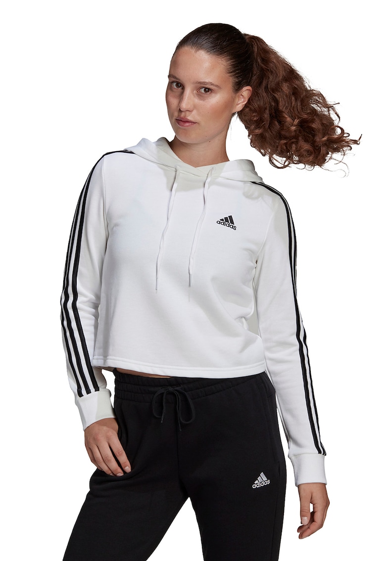 Hanorac crop cu maneca cu dungi Iconic - Alb/Negru
