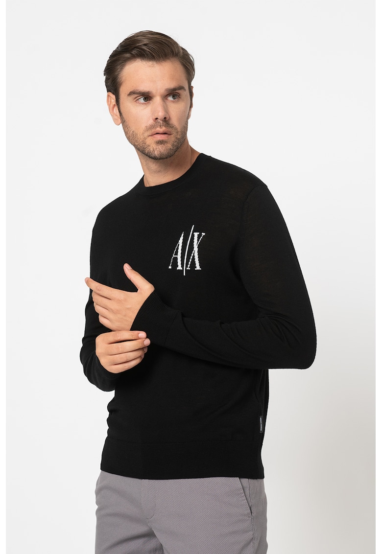 Pulover tricotat fin de lana cu logo