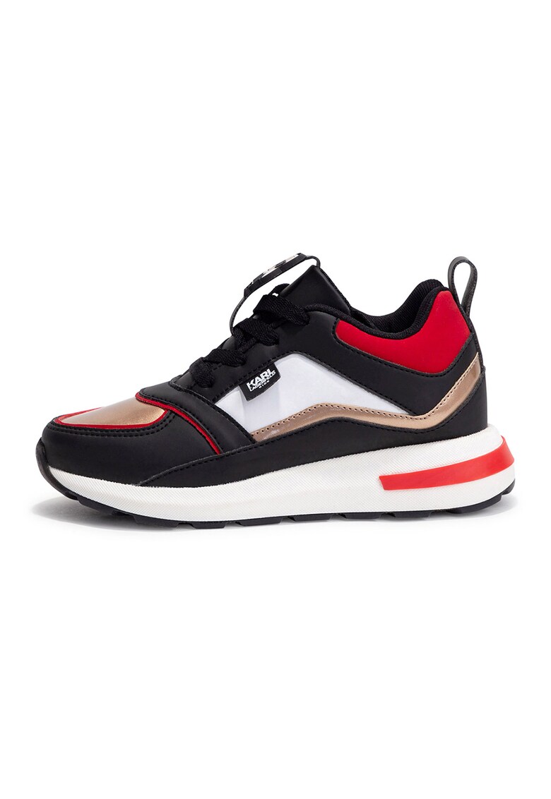 Pantofi sport wedge de piele ecologica cu aspect colorblock