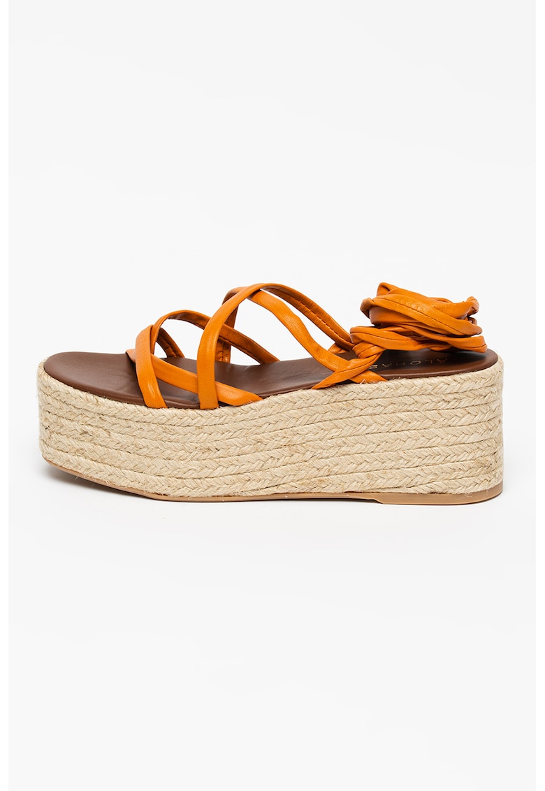 Sandale tip espadrile wedge de piele Paw-Paw