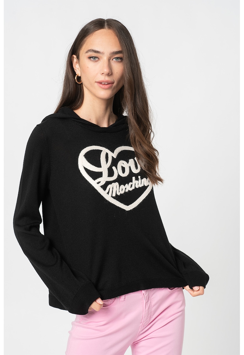 Pulover din amestec de lana cu imprimeu logo si gluga Pulover din amestec de lana cu imprimeu logo si gluga fashiondays.ro