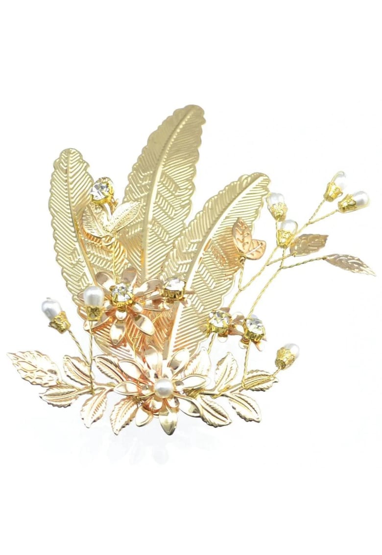 Accesoriu par - auriu - cu frunze si perle - Alvilda C7 -