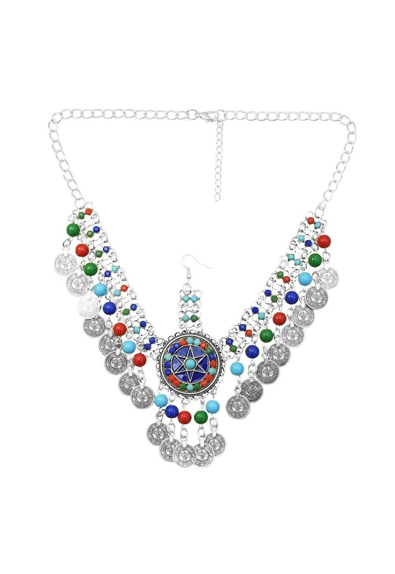Accesoriu de cap - argintiu - cu banuti si margelute colorate - Amalius C8 -
