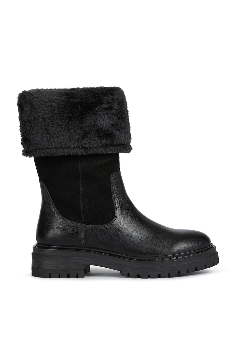 Cizme mid-calf de piele si piele intoarsa cu garnitura de blana sintetica