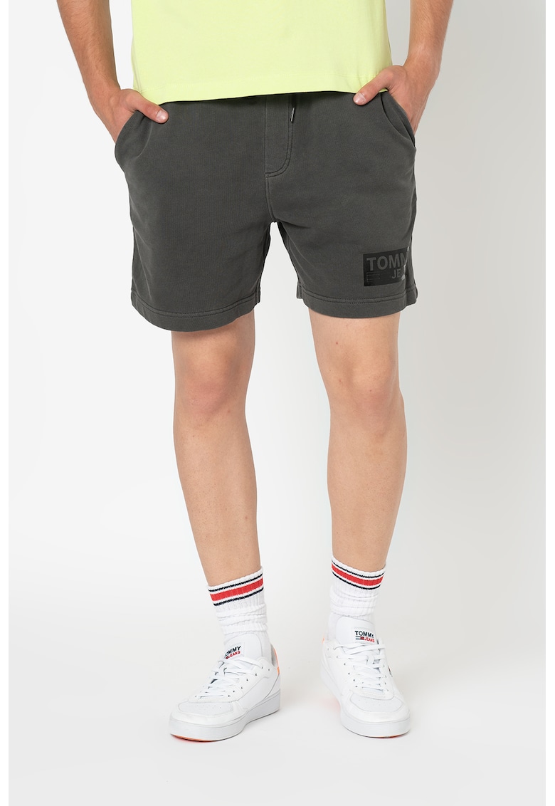 Tommy Jeans Pantaloni scurti de baie - din bumbac organic si snur - Gri inchis