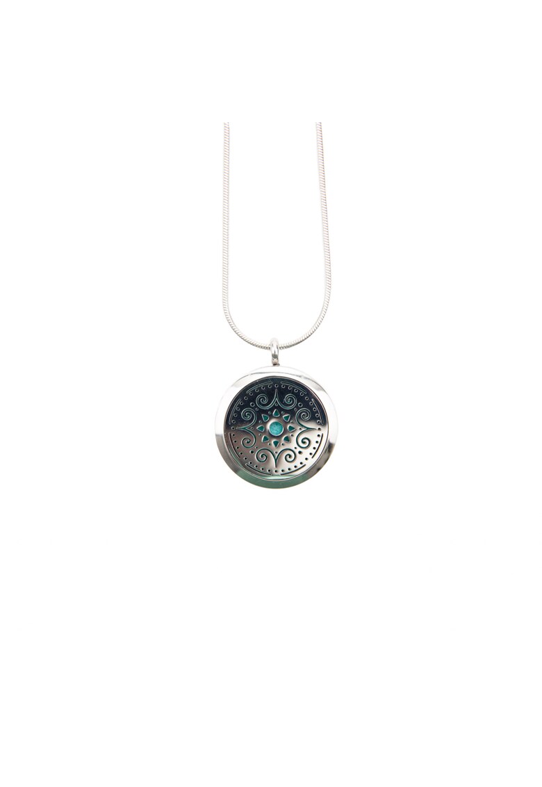 Medalion Aromaterapie - tip difuzor pentru uleiuri esentiale - model Mandala ASMEE - cu Lant Snake din Otel Inoxidabil - 25 cm