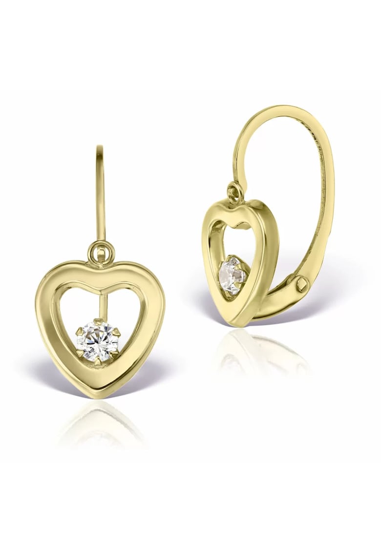 Cercei pentru fete - aur 14 KT - model tortite inimioare aur galben