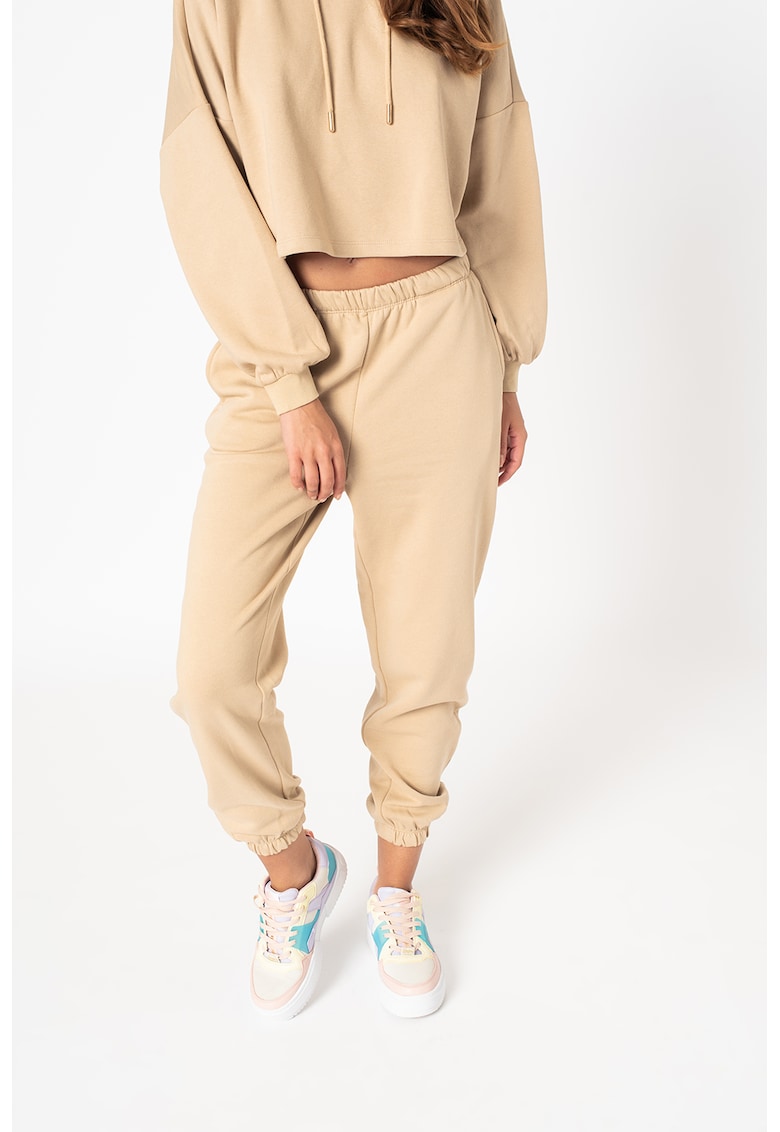 Pantaloni sport din amestec de bumbac organic cu buzunare laterale Feel - Maro camel