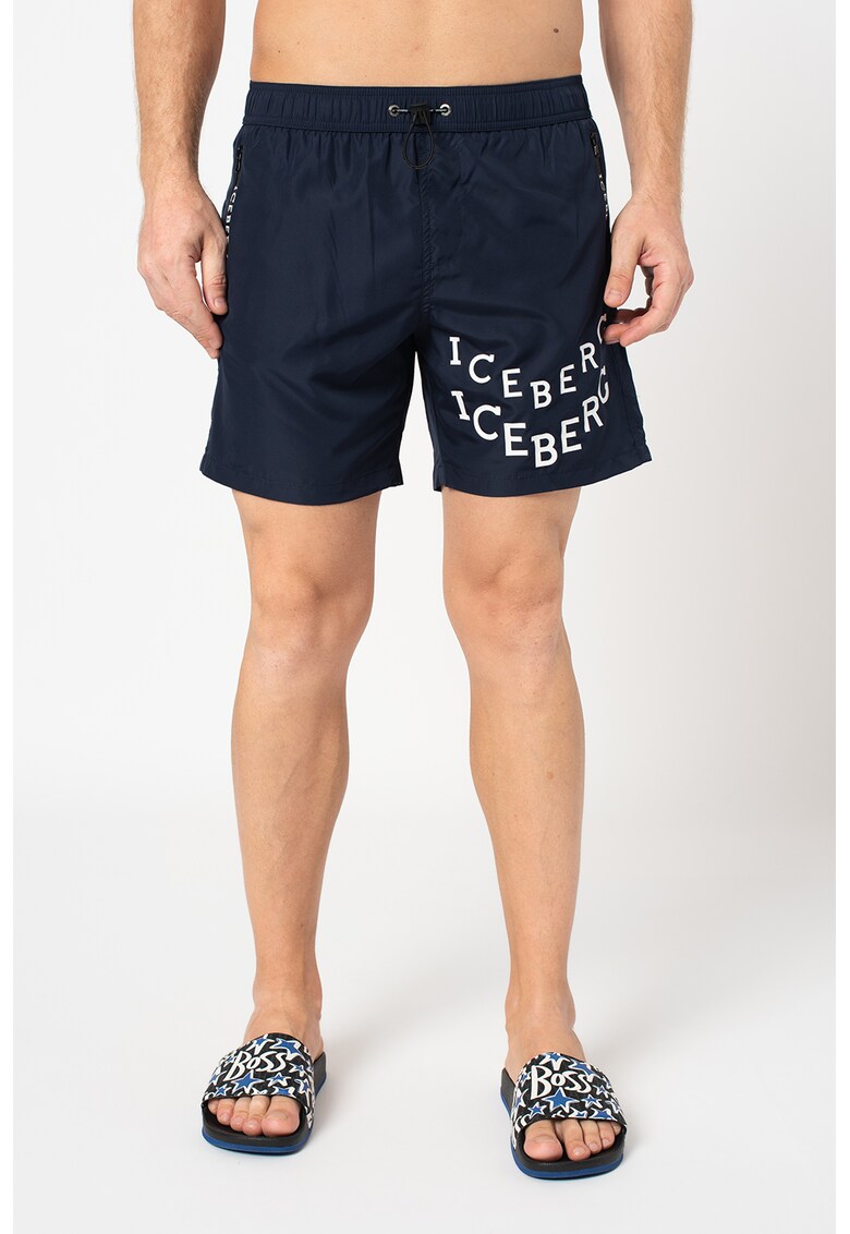 Pantaloni scurti de baie cu imprimeu logo si talie ajustabila fashiondays.ro imagine 2022 reducere