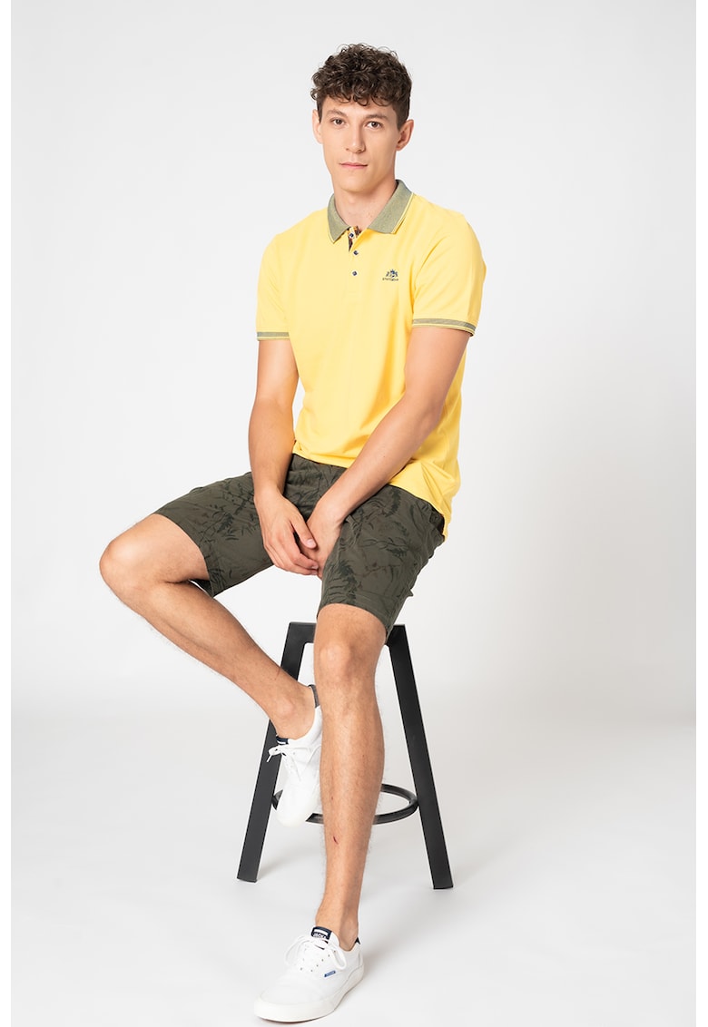 Tricou polo din bumbac cu broderie logo pe piept - Galben