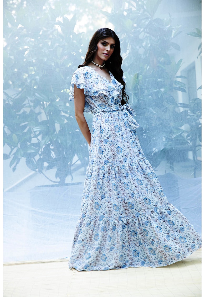 Rochie maxi din amestec de matase cu imprimeu floral Aura fashiondays imagine noua
