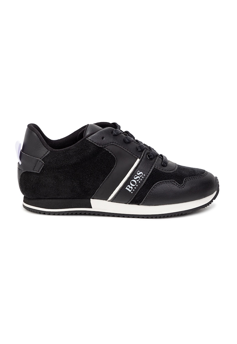 BOSS Kidswear Pantofi sport cu insertii de piele si piele intoarsa - Alb/Negru