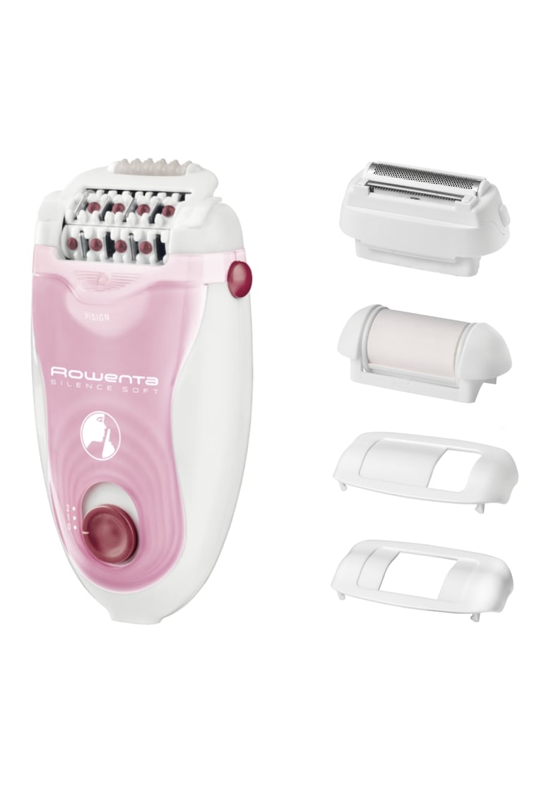 Epilator Silence Soft - 2 viteze - 24 pensete - 4 accesorii - zona inghinala & axile & ras & exfoliere - cap de epilare si accesorii lavabile - tehnologie avansata micro-contact - sistem silentios - alb/roz