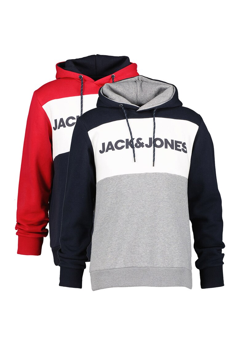 Set de hanorace cu model colorblock si imprimeu logo - 2 piese