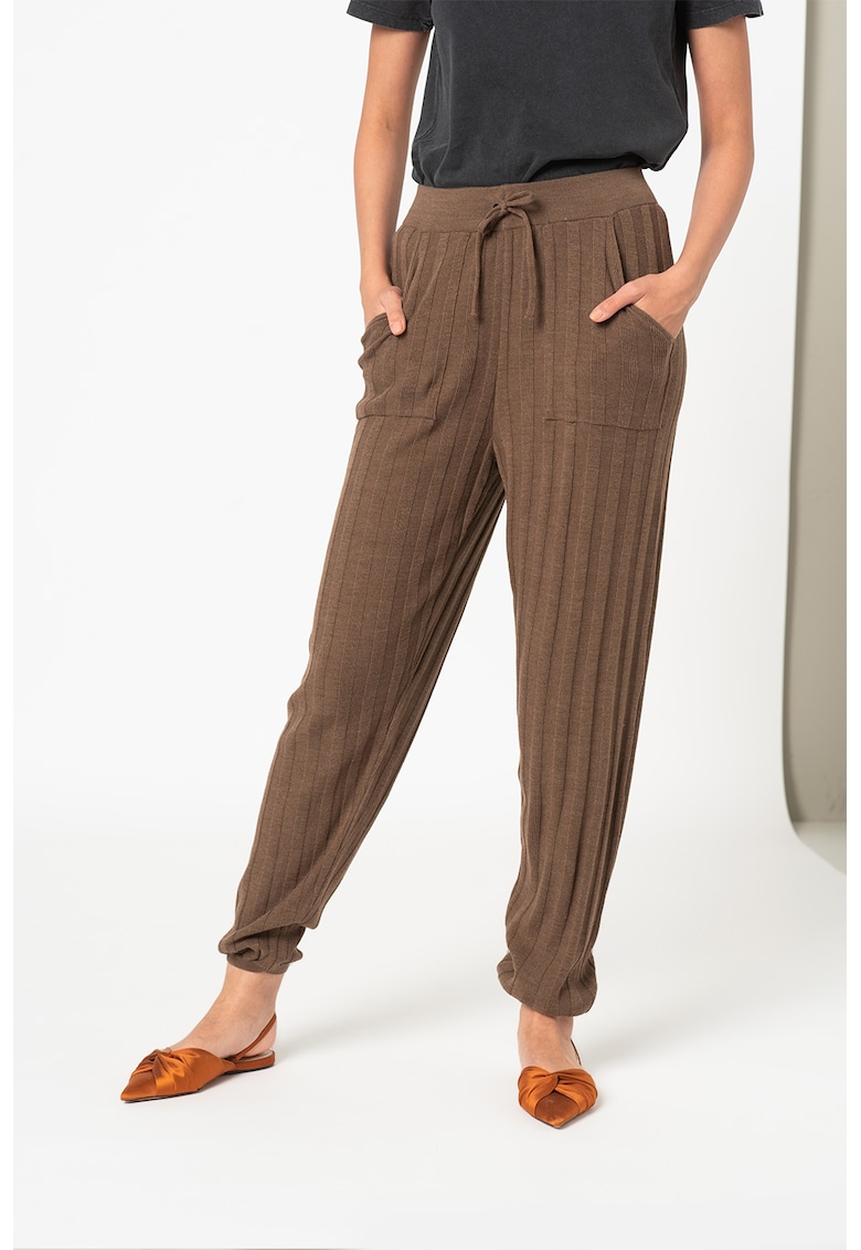 Pantaloni striati cu talie elastica New Tessa - Maro
