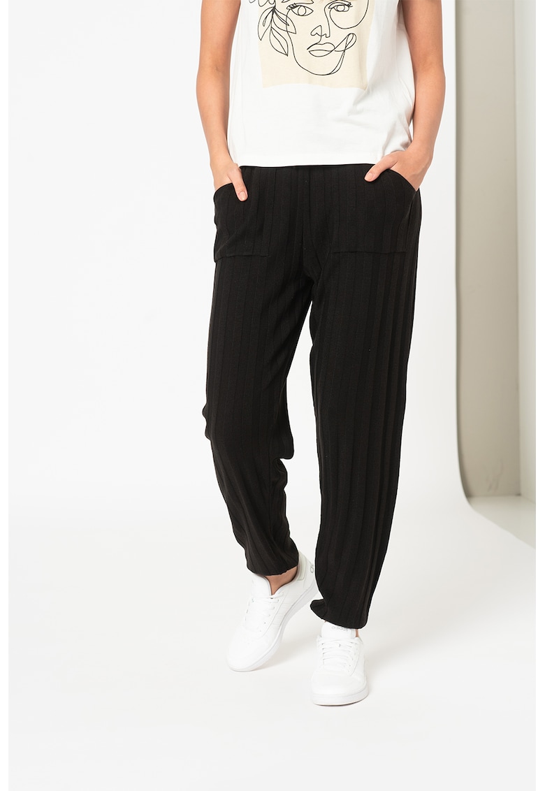 Pantaloni striati cu talie elastica New Tessa - Negru