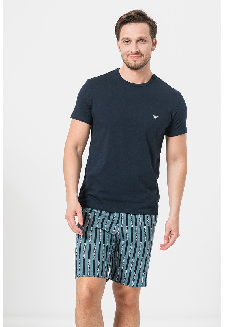 Pijama cu decolteu la baza gatului si imprimeu Emporio Armani Underwear