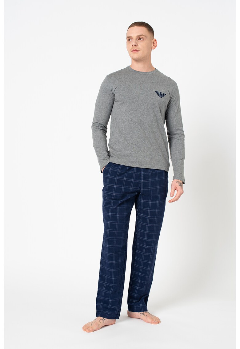 Pijama din bumbac cu model in carouri Emporio Armani Underwear