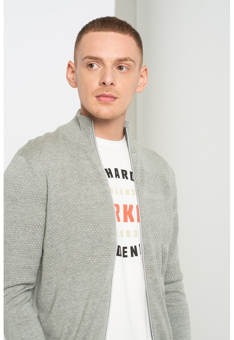 Cardigan cu fermoar si aspect texturat