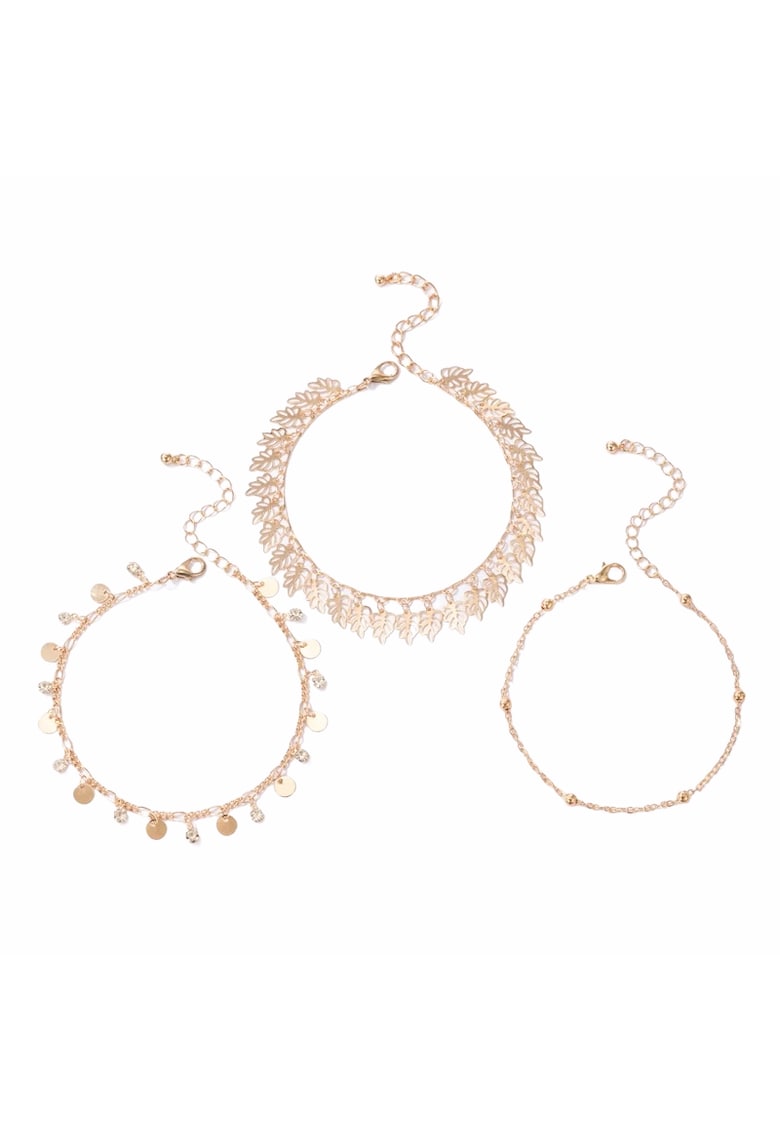 Set 3 bratari de picior - aurii - cu pietre si banuti - Alena C3 -