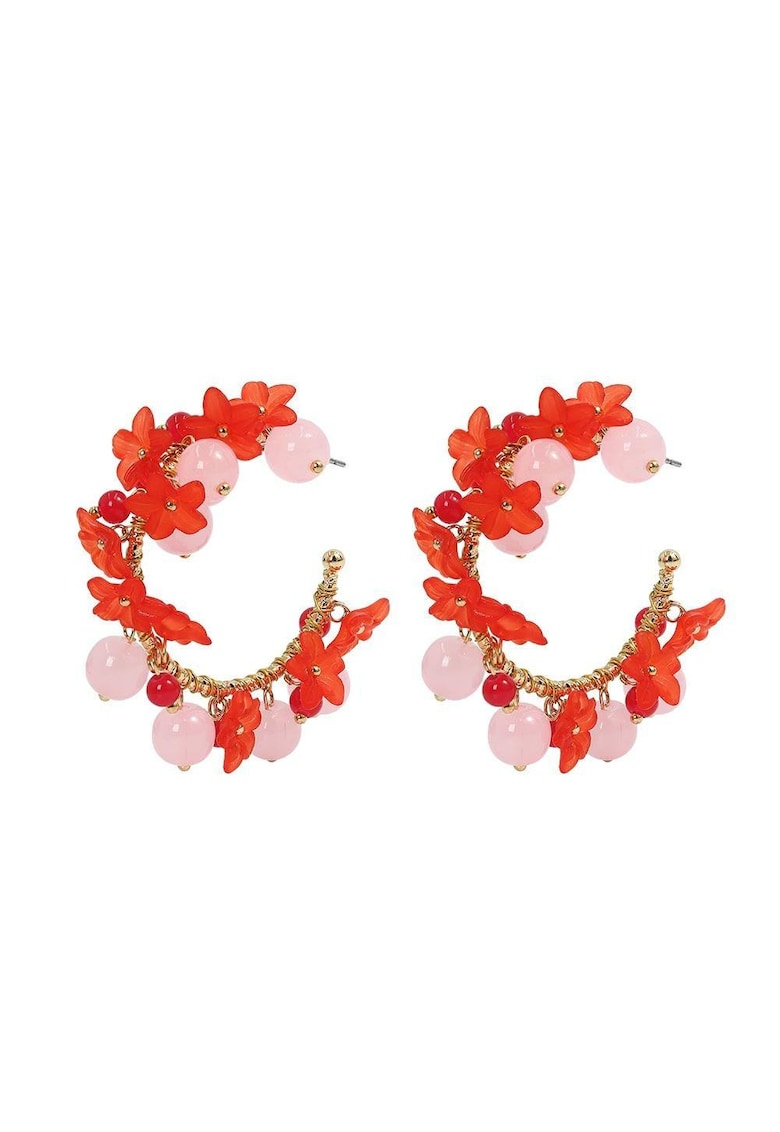 Cercei aurii - semirotunzi - cu margelute rosii si roz - Cindi C2 - Cercei aurii - semirotunzi - cu margelute rosii si roz - Cindi C2 -