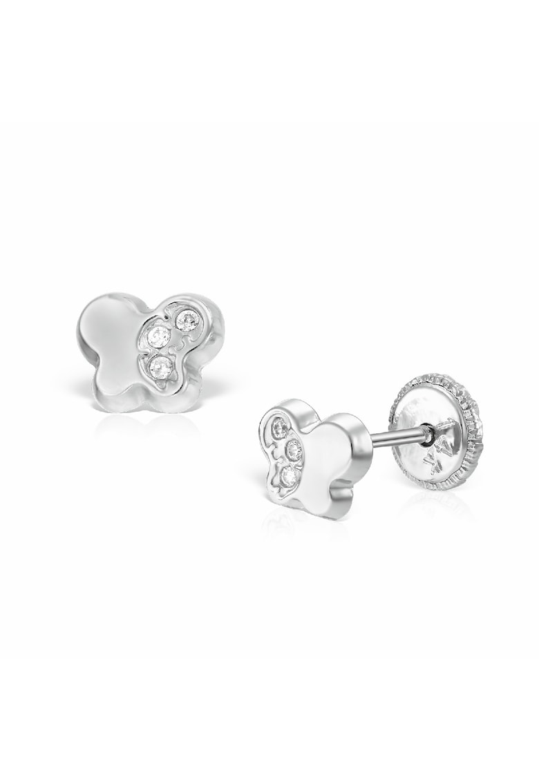 Cercei aur alb diamante - model pentru copii - inchidere cu protectie